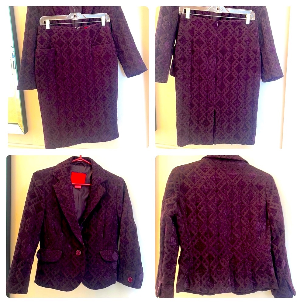 Joe Fresh Dark Purple Blazer Pencil Skirt Suit Set S